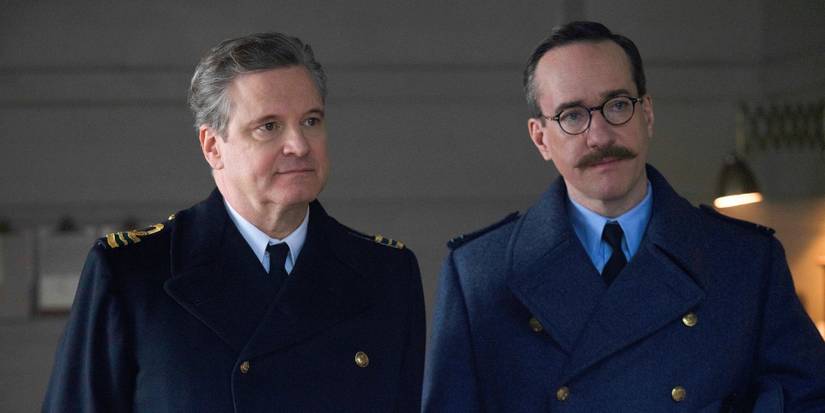 Colin Firth as Ewen Montagu and Matthew Macfadyen as Charles Cholmondeley in Operation Mincemeat.