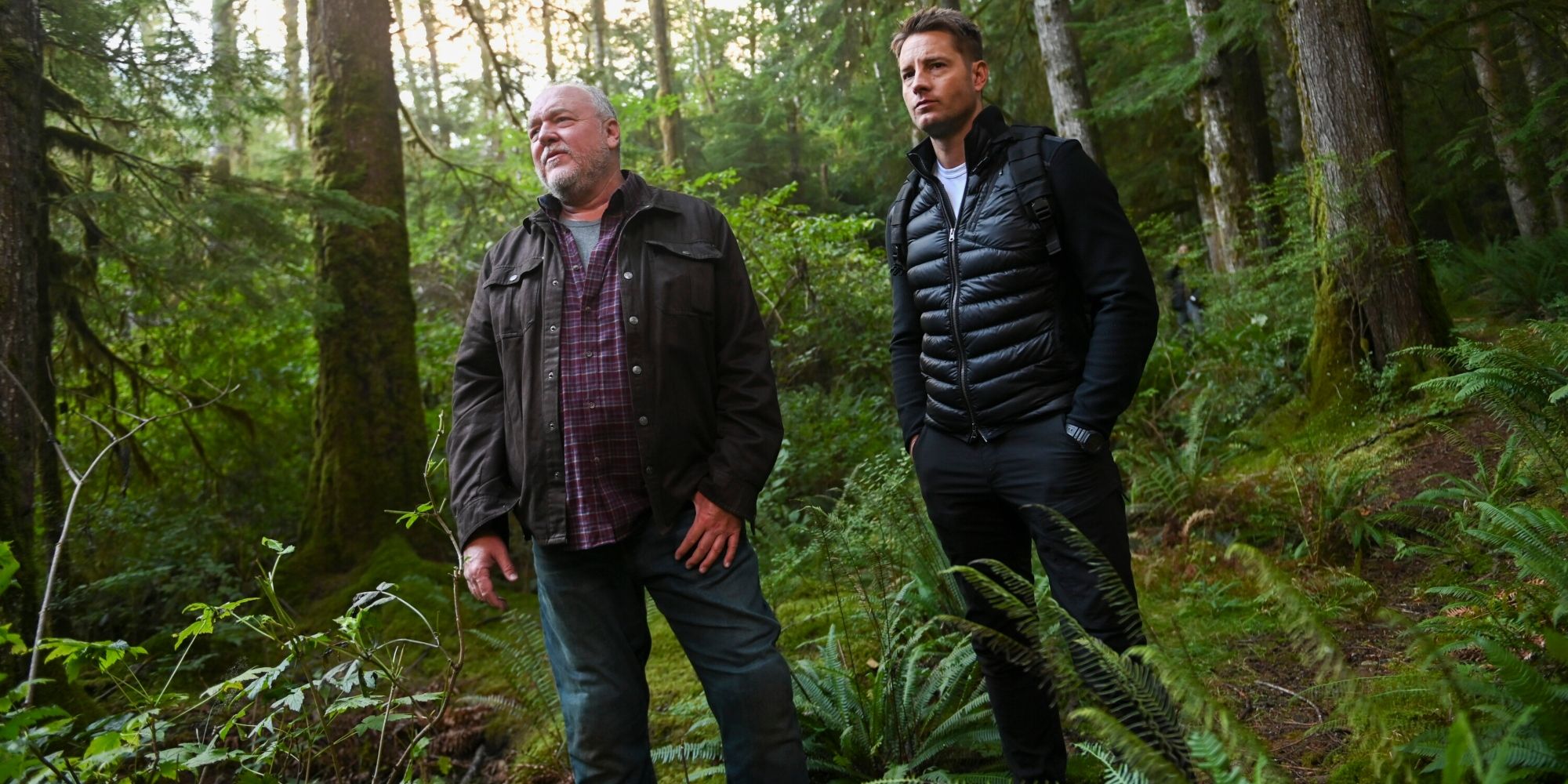 Colter and Keaton in the woods