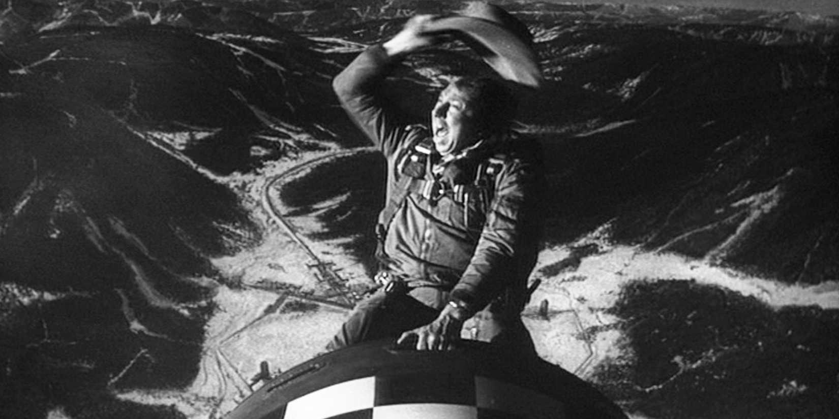 A man riding a missile in Dr. Strangelove or How I Learned to Stop Worrying and Love the Bomb