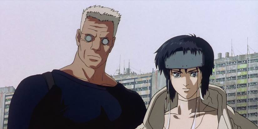 Two characters looking intently in Ghost in the Shell