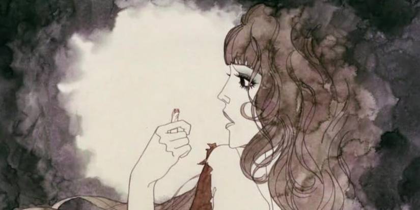 Jeanne (Aiko Nagayama) first discovering the Devil (Tatsuya Nakadai) in 'Belladonna of Sadness.'