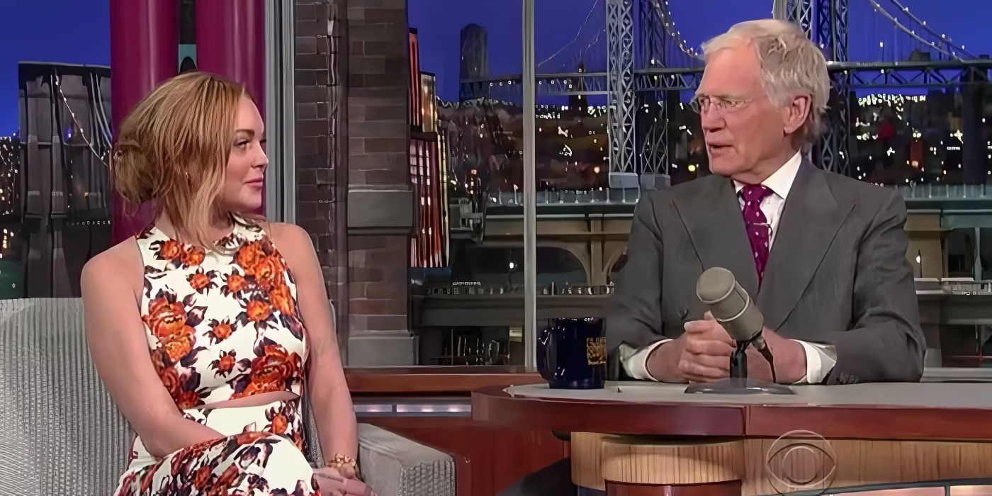 David Letterman interviews Lindsay Lohan on Late Show with David Letterman.