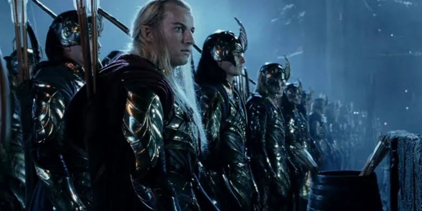 Haldir, played by Craig Parker, and an army of Elves in 'The Lord of the Rings.'