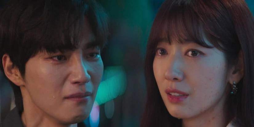 Park Jae-Young, and Park Shin-hye, crying, as Han Da-on and Kim Bit-Na in The Judge from Hell