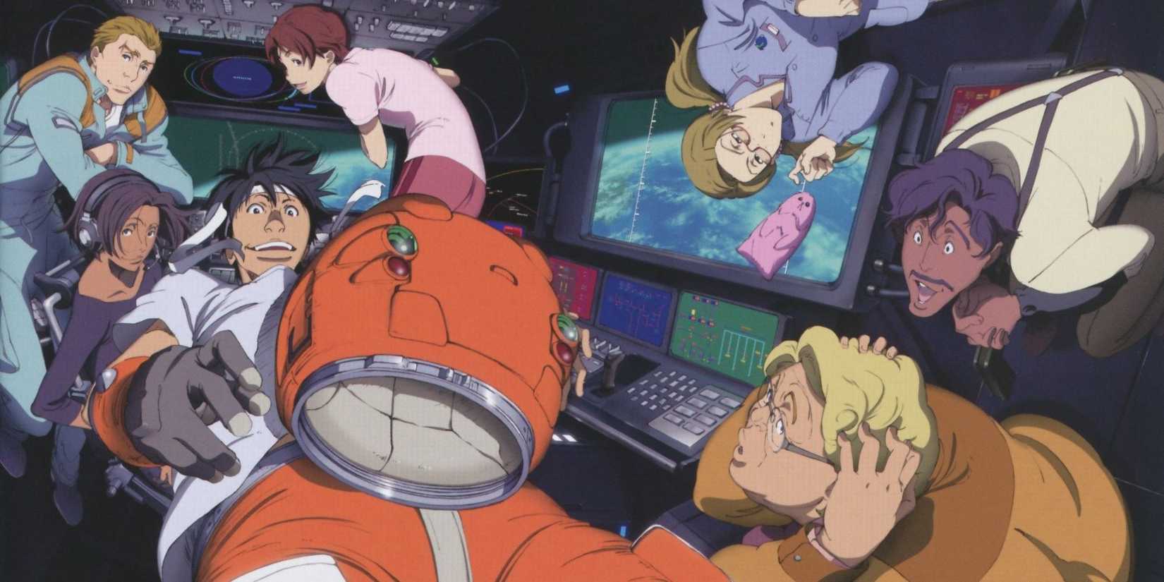 A group of characters floating in a capsule in the Anime 2003 Sunrise.