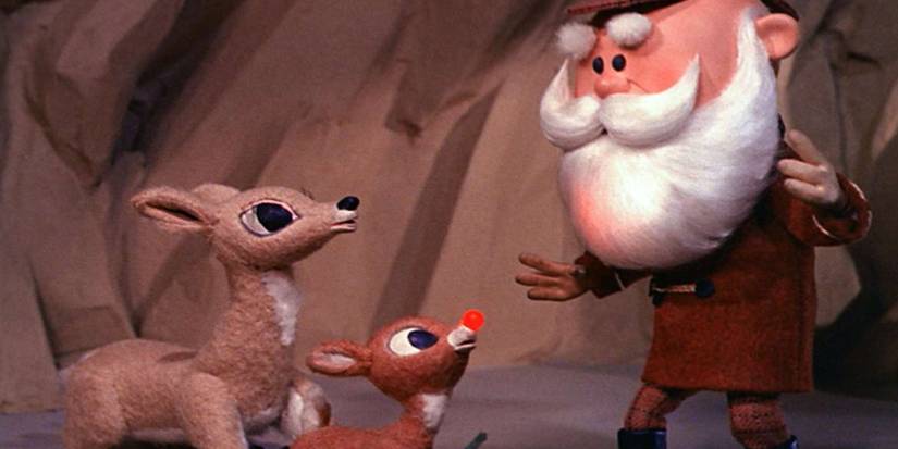 Santa (Stan Francis) shocked by Rudolph's (Billie Mae Richards) red nose, Rudolph the Red-Nosed Reindeer