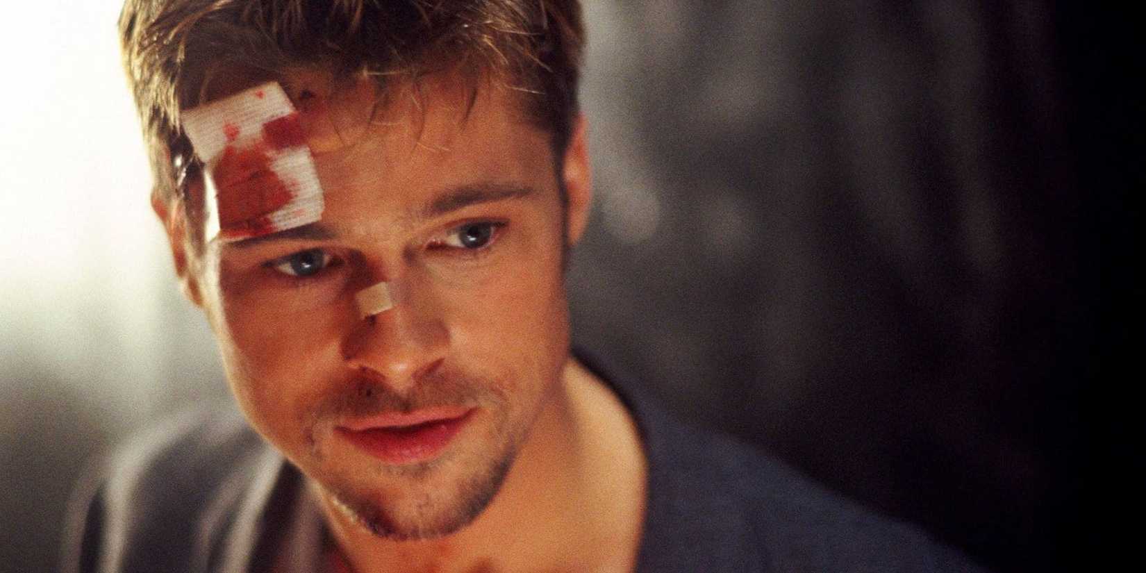 Brad Pitt looking pensive in Se7en