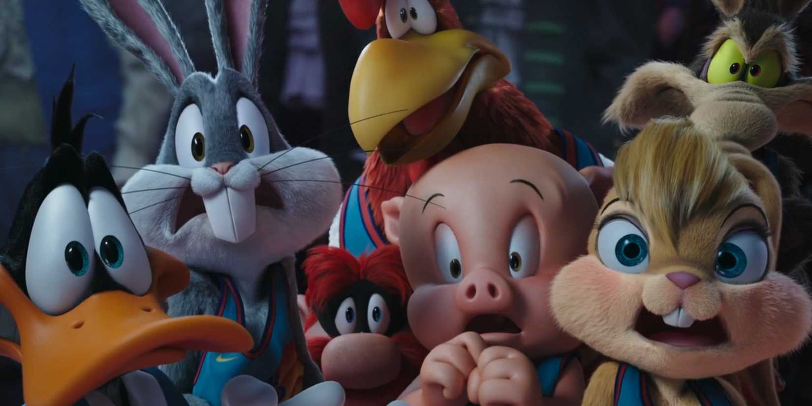 Bugs Bunny, Daffy Duck and other 'Looney Tunes' characters look shocked in 'Space Jam: A New Legacy'.