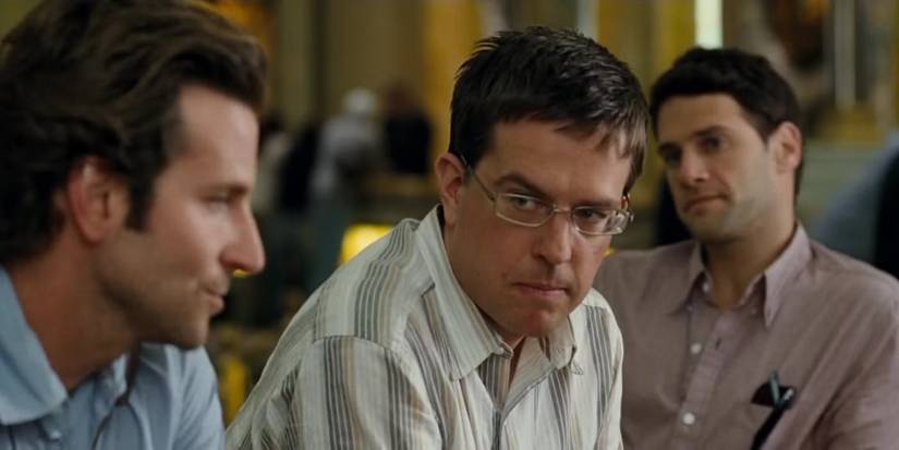 Stu looking annoyed at the check-in counter in Vegas in The Hangover.