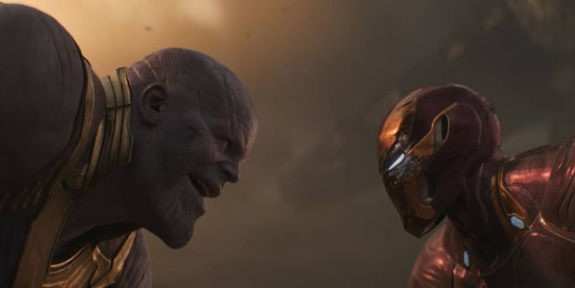 Thanos facing off with Iron Man in Avengers: Infinity War.