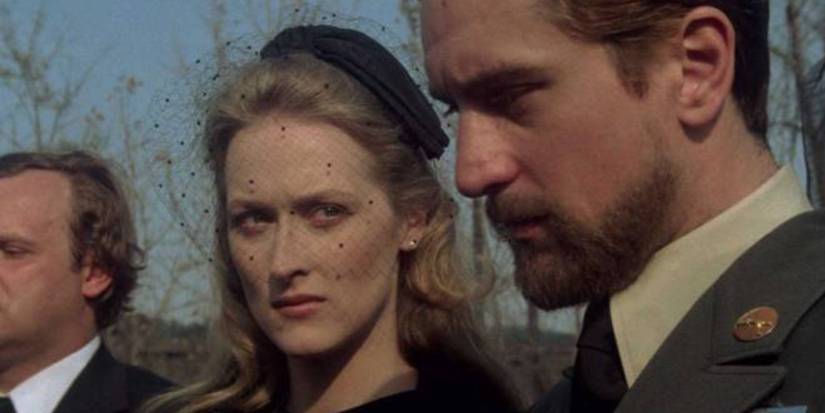 Meryl Streep looking at Robert De Niro at a funeral in 'The Deer Hunter'