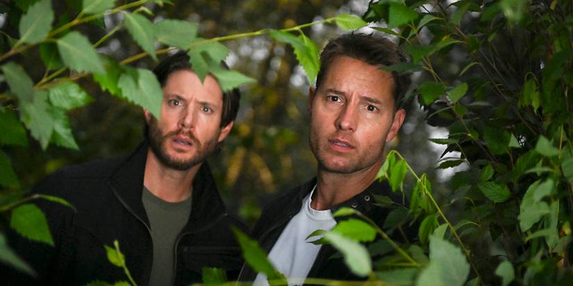 Justin Hartley as Colter Shaw and Jensen Ackles as Russell Shaw in Tracker Season 2 Episode 2.