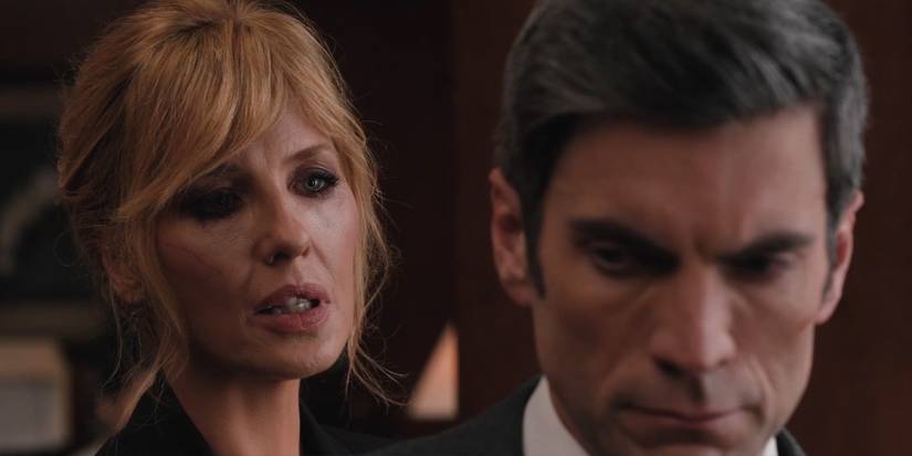 Beth (Kelly Reilly) confronts brother Jamie (Wes Bentley) about the death of their father on Yellowstone.