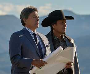 Gil Birmingham and Mo Brings Plenty looking out at the land