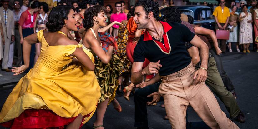 Ariana Debose and David Alvarez dancing during the song "America" in West Side Story