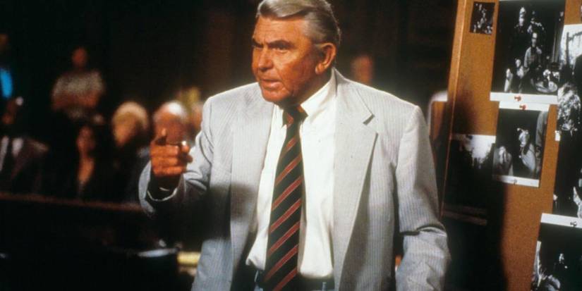 Ben Matlock (Andy Griffith) makes a point in the courtroom in 'Matlock'