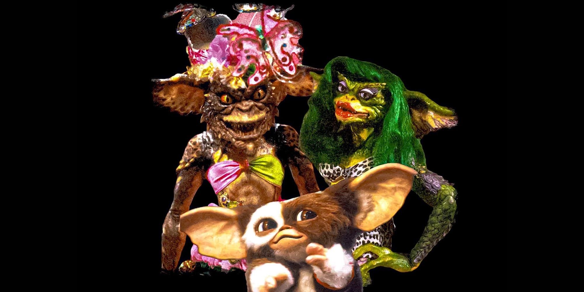 Three gremlins in a black background in Gremlins 2 The New Batch