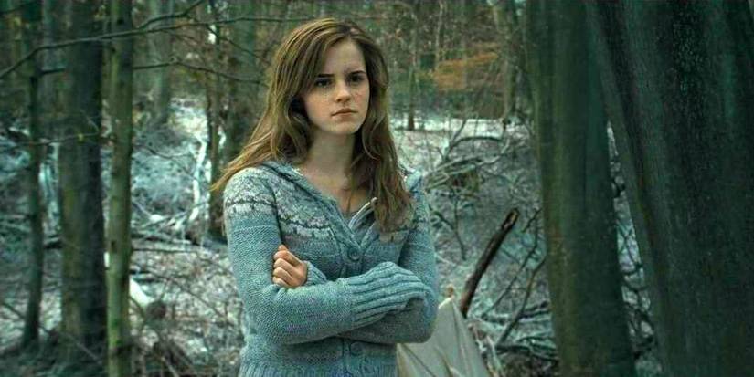 Hermione Granger (Emma Watson) in the woods in 'Harry Potter and the Deathly Hallows: Part 1'