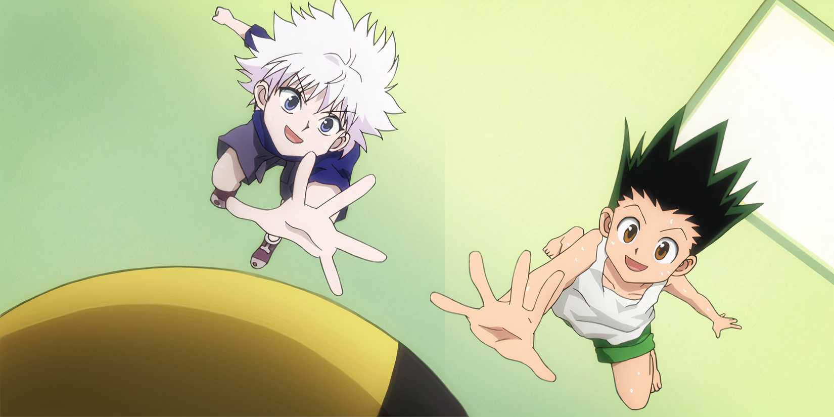 Hunter X Hunter Showdown X uz X dirižabli, Gons un Killua, sasniedzot bumbu.
