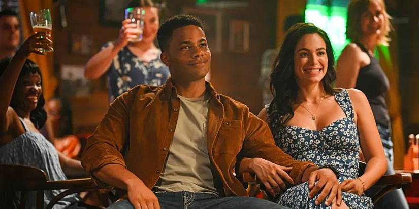 Jake and Gabriela cuddling at Smokey's in Fire Country Season 1