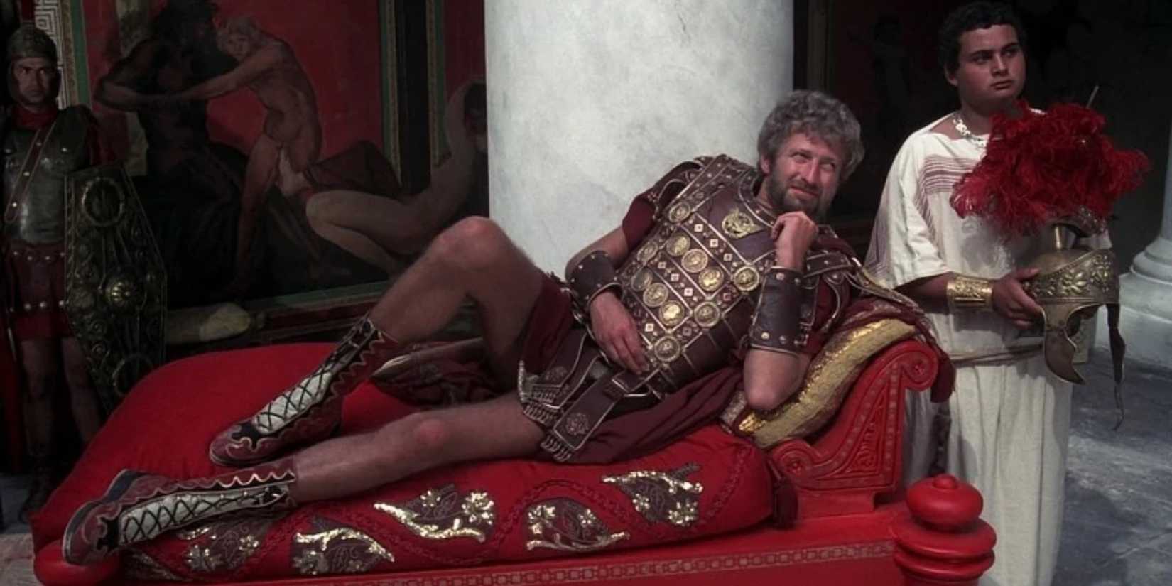 A Roman general laying on a chair in Life of Brian - 1979