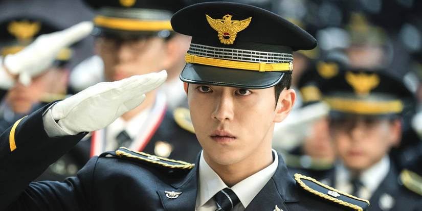 Nam Joo-hyuk saluting as Kim Ji-yong in the Vigilante K-drama series