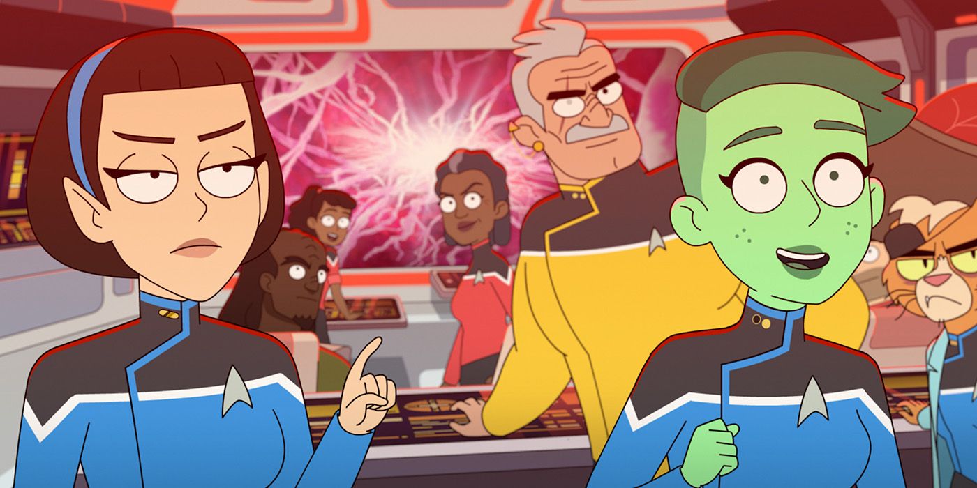the whole crew on the bridge in the Star Trek Lower Decks Series Finale