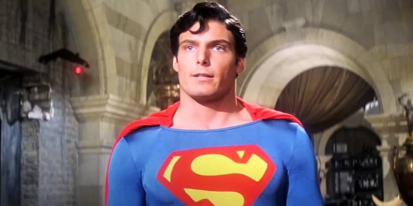 Christopher Reeve as Superman standing proud in Superman.