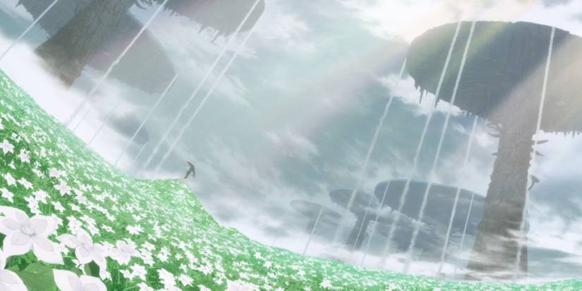 The Abyss from Made in Abyss anime - a landscape shot of a field of flowers