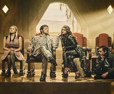 The main characters sit on thrones to rule Fillory in 'The Magicians.'