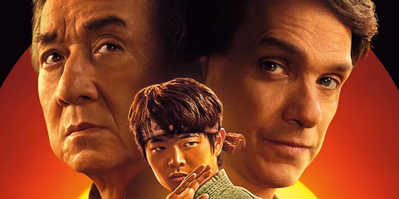 Jackie Chan, Ben Wu, and Ralph Macchio on the poster for Karate Kid Legends.