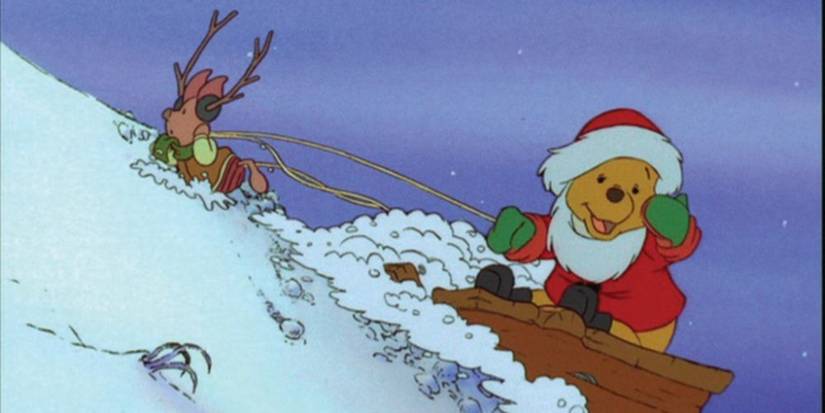 Winnie the Pooh dressed as Santa Claus and Piglet dressed as a reindeer in Winnie the Pooh and Christmas Too.