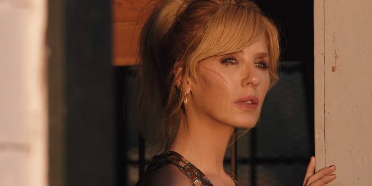 Beth (Kelly Reilly) looking out over the Dutton Ranch on 'Yellowstone'