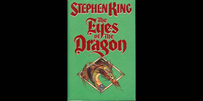 A dragon on a green background on the cover of the novel The Eyes of the Dragon by Stephen King.