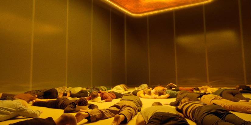 A scene of people using the mimarobe in Aniara