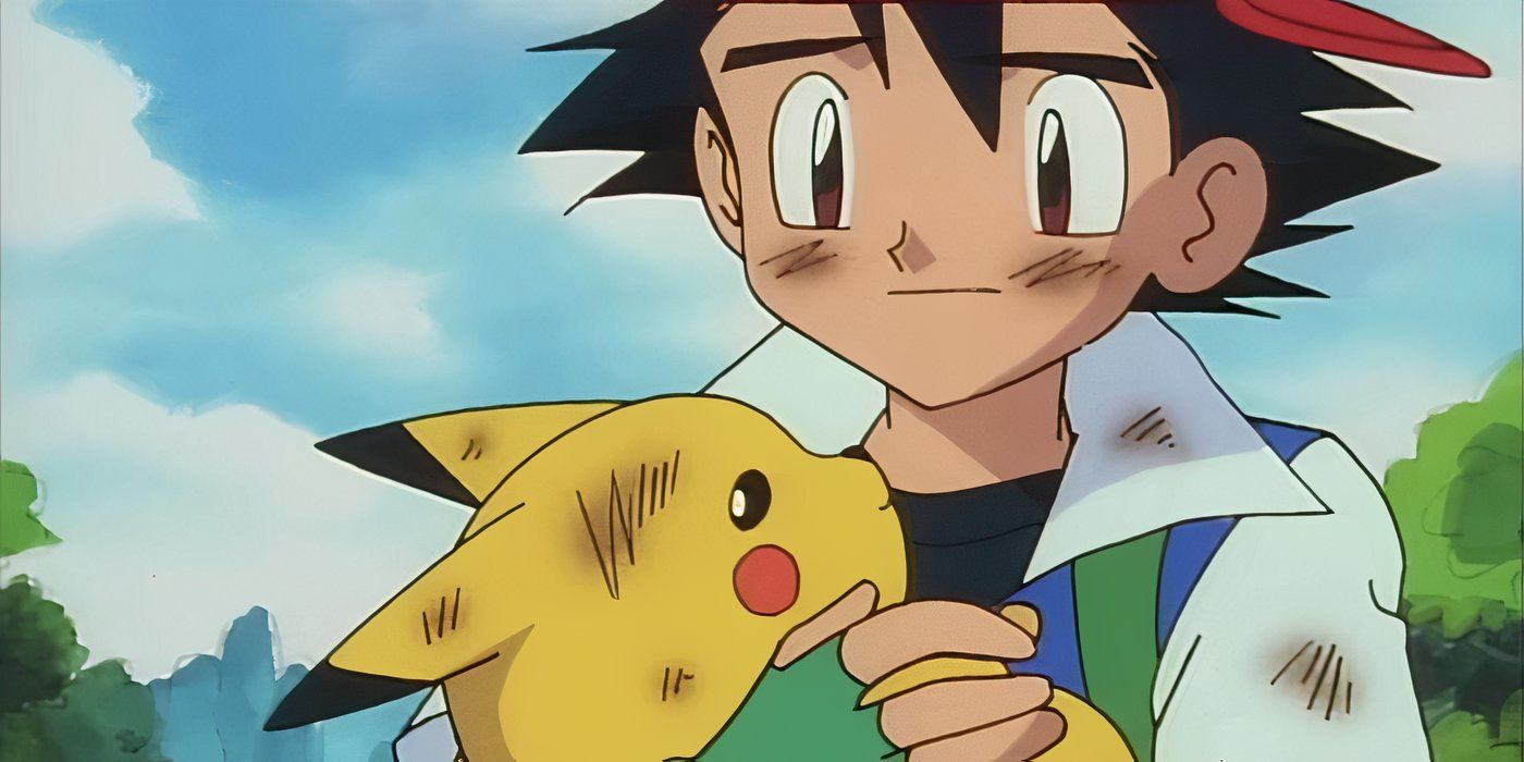 Beaten up Ash holding beaten up Pikachu in Pokémon.