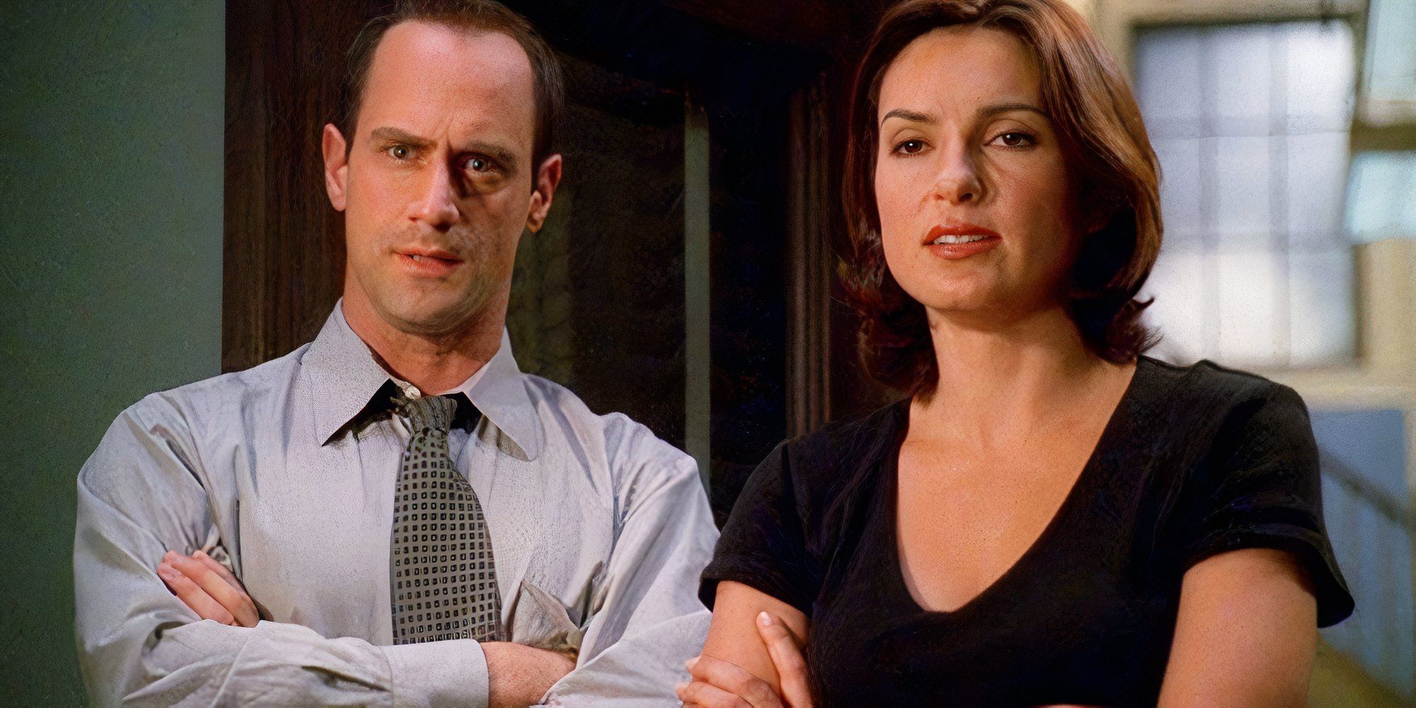Christopher Meloni standing next to Mariska Hargitay in Law & Order SVU episode A Single Life