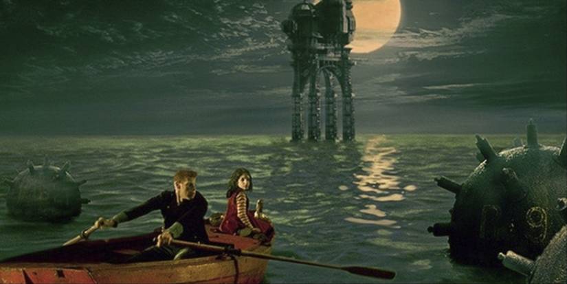 Miette and One row out to a mysterious lab in The City of Lost Children.