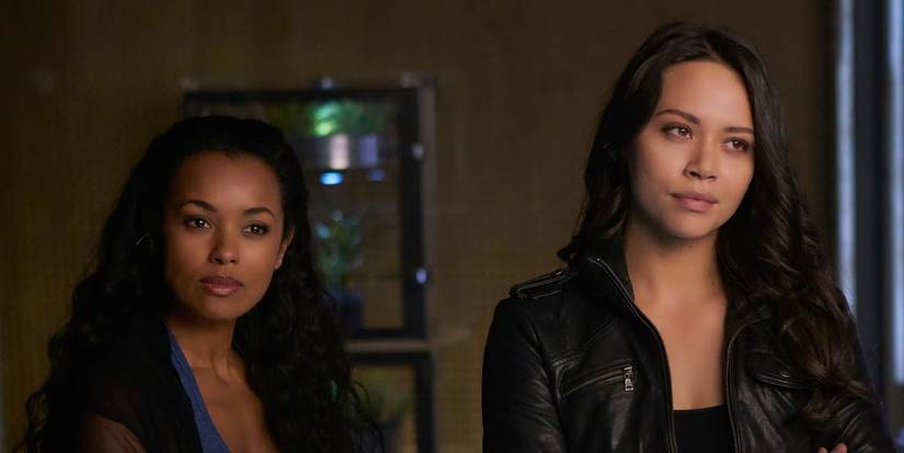 Melissa O'Neil as Two and Melanie Liburd as Nyx Harper in 'Dark Matter' Season 2.