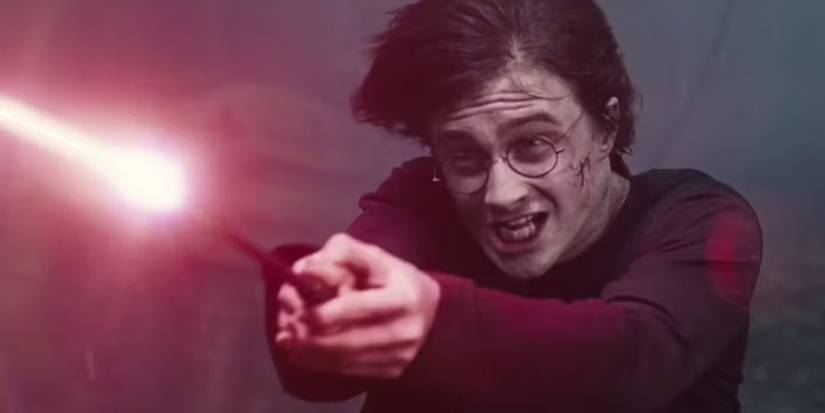 Daniel Radcliffe as Harry Potter uses the spell Expelliarmus in Harry Potter and the Goblet of Fire.