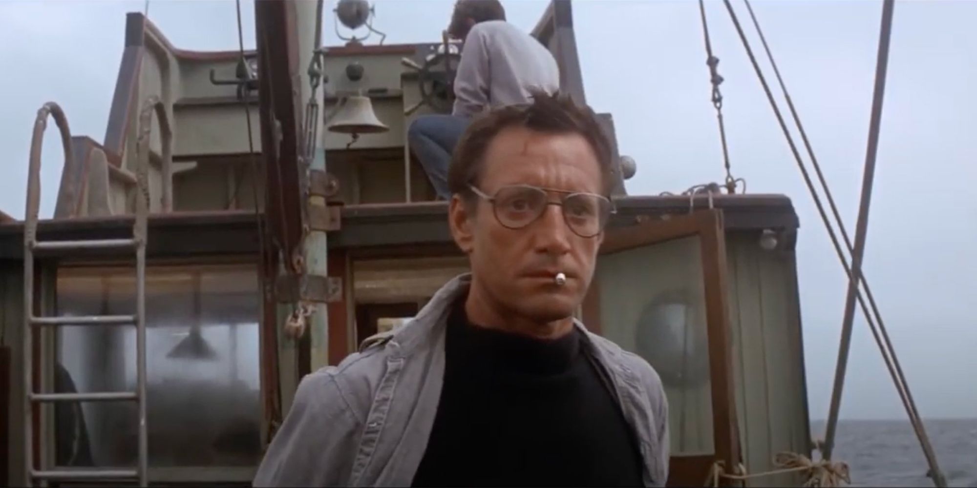 Martin Brody (Roy Scheider) on a boat in 'Jaws'