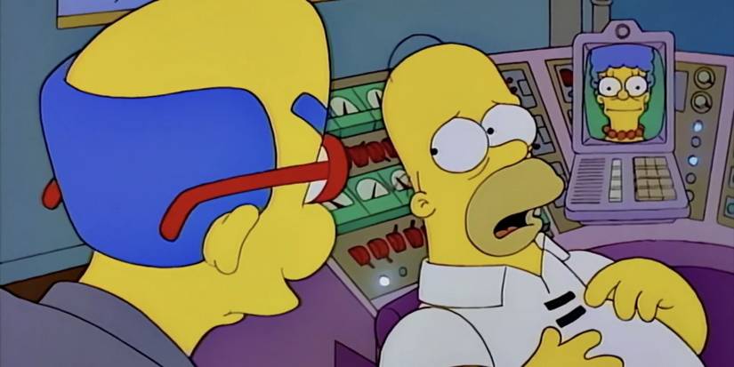 Milhouse (Pamela Hayden) scolds Homer (Dan Castellaneta) at work in The Simpsons episode Lisa's Wedding.