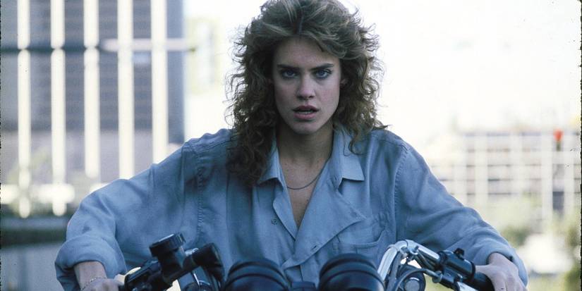 Reggie (Catherine Mary Stewart) on a motorcycle in 'Night of the Comet'