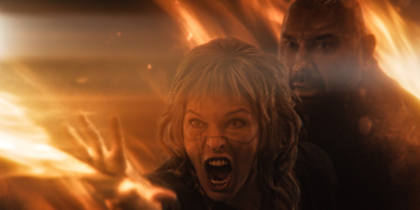 Milla Jovovich and Dave Bautista in 'In the Lost Lands'