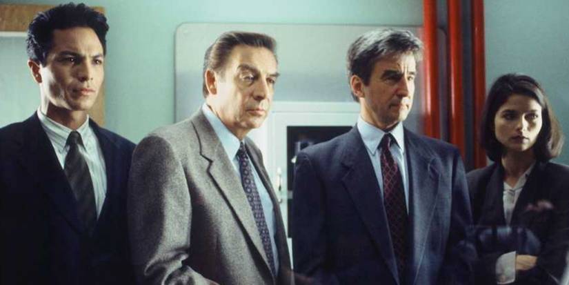 Benjamin Bratt as Rey, Jerry Orbach as Lennie, Sam Waterston as Jack, Jill Hennessy as Claire in Law & Order.