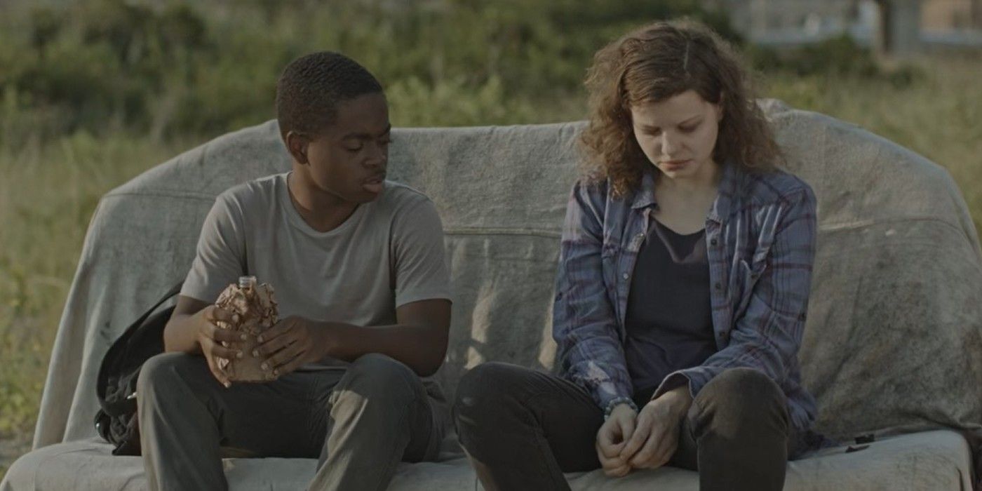 Eric Ruffin and Chloe Levine drinking on an abandoned car backseat in a field in &lsquo;The Transfiguration&rsquo;