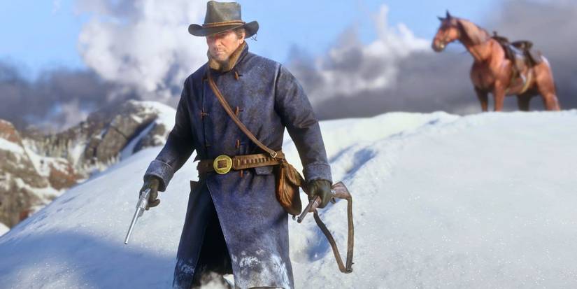 Arthur Morgan in the snow in Red Dead Redemption 2