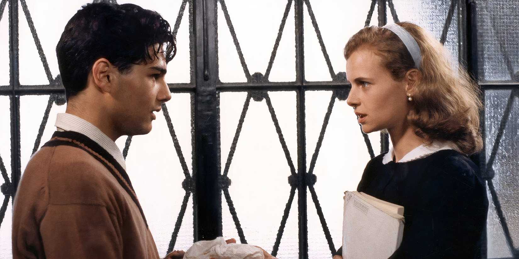 Agnese Nano and Marco Leonardi in Cinema Paradiso looking at each other