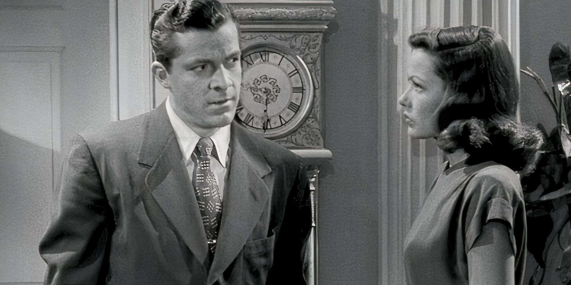 Dana Andrews and Gene Tierney looking at each other in Laura (1944).