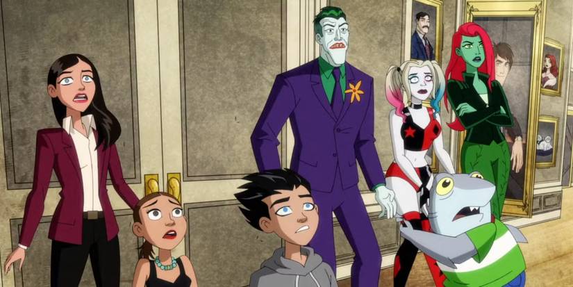 Bruce Wayne'in (Diedrich Bader) akşam yemeği partisinin katılımcıları 'Harley Quinn'in 5. Bölüm 5'te şok oldu.